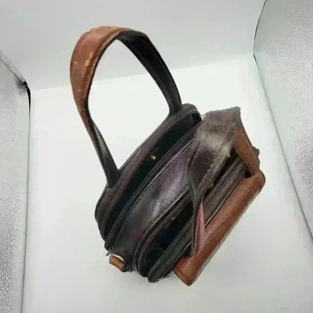 VTG Bellerose Leather Purse Two Tone - Black/Brown Compact W/ Pockets Compartmet - Picture 9 of 16